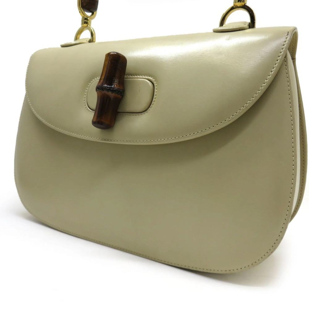GUCCI Authentic Cream Leather Bamboo Bag - Picture 9 of 10